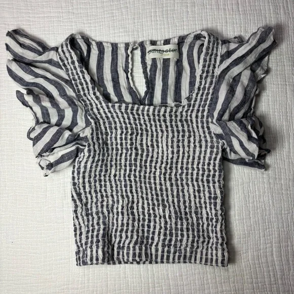 Pants Store Chic Blue Striped Ruffle Crop Top - Picture 2 of 5